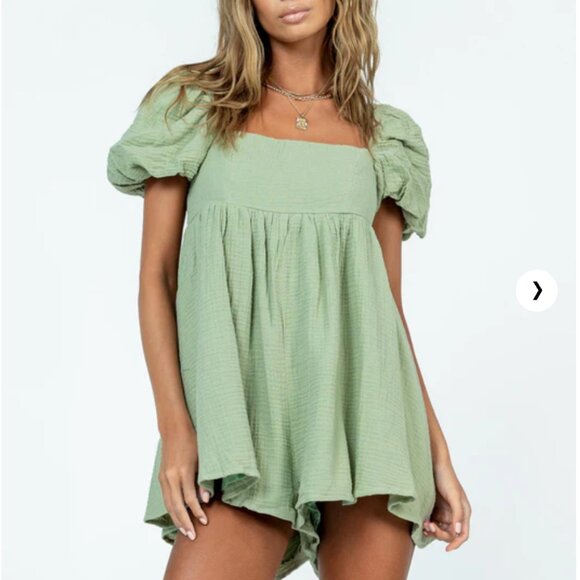 Princess Polly Olive Green Puff Sleeve Romper - Picture 2 of 2